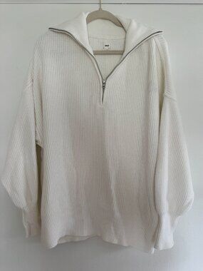 White Aerie Oversized Quarter Zip Sweater | S
